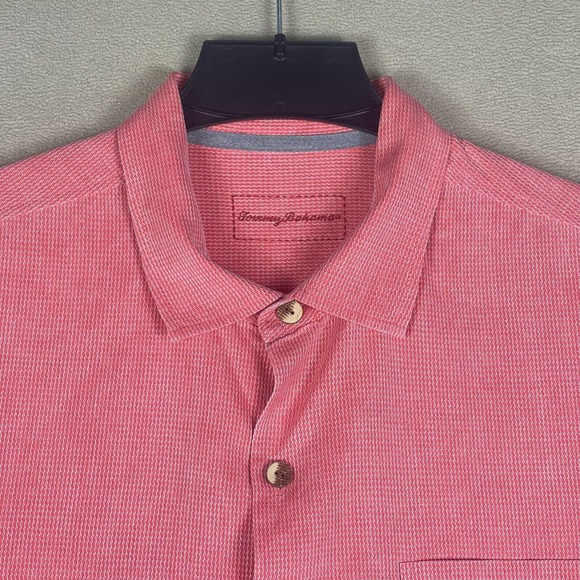 Tommy Bahama Mens L Short Sleeve Silk Shirt Pink Relaxed Fit Pocket 100% Silk - Picture 2 of 12